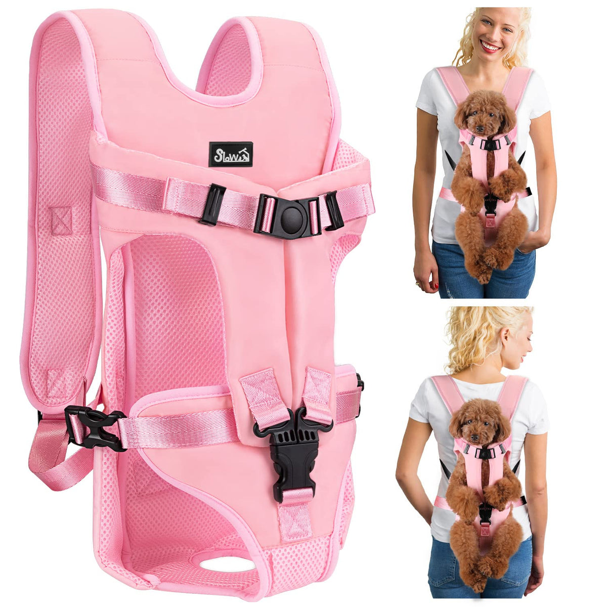 Lukovee mochila frontal para perro, vista frontal, seguridad y comodidad.