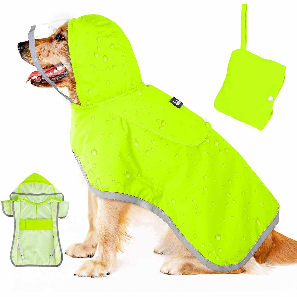 Lukovee capucha transparente para perro; protege la cabeza y mejora visibilidad durante la lluvia.