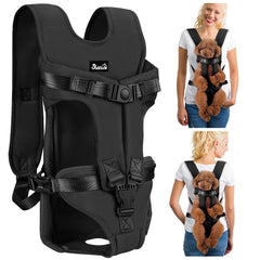 Mochila frontal Lukovee para perro, vista frontal y cómoda para paseos.