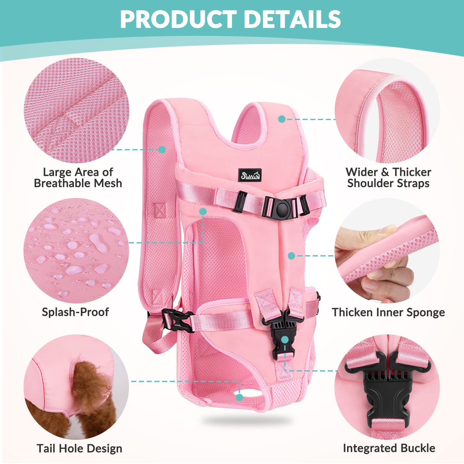 Mochila Lukovee para perro, fácil de poner y quitar para salidas rápidas.