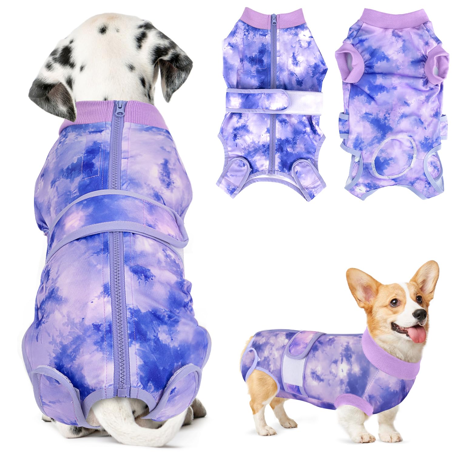 Lukovee recovery suit para perro con cierre trasero evita lamido de heridas.