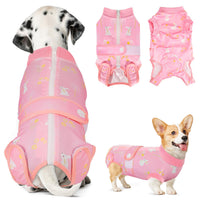 Lukovee Recovery Suit para perros con cierre trasero facilita vestir y proteger heridas.