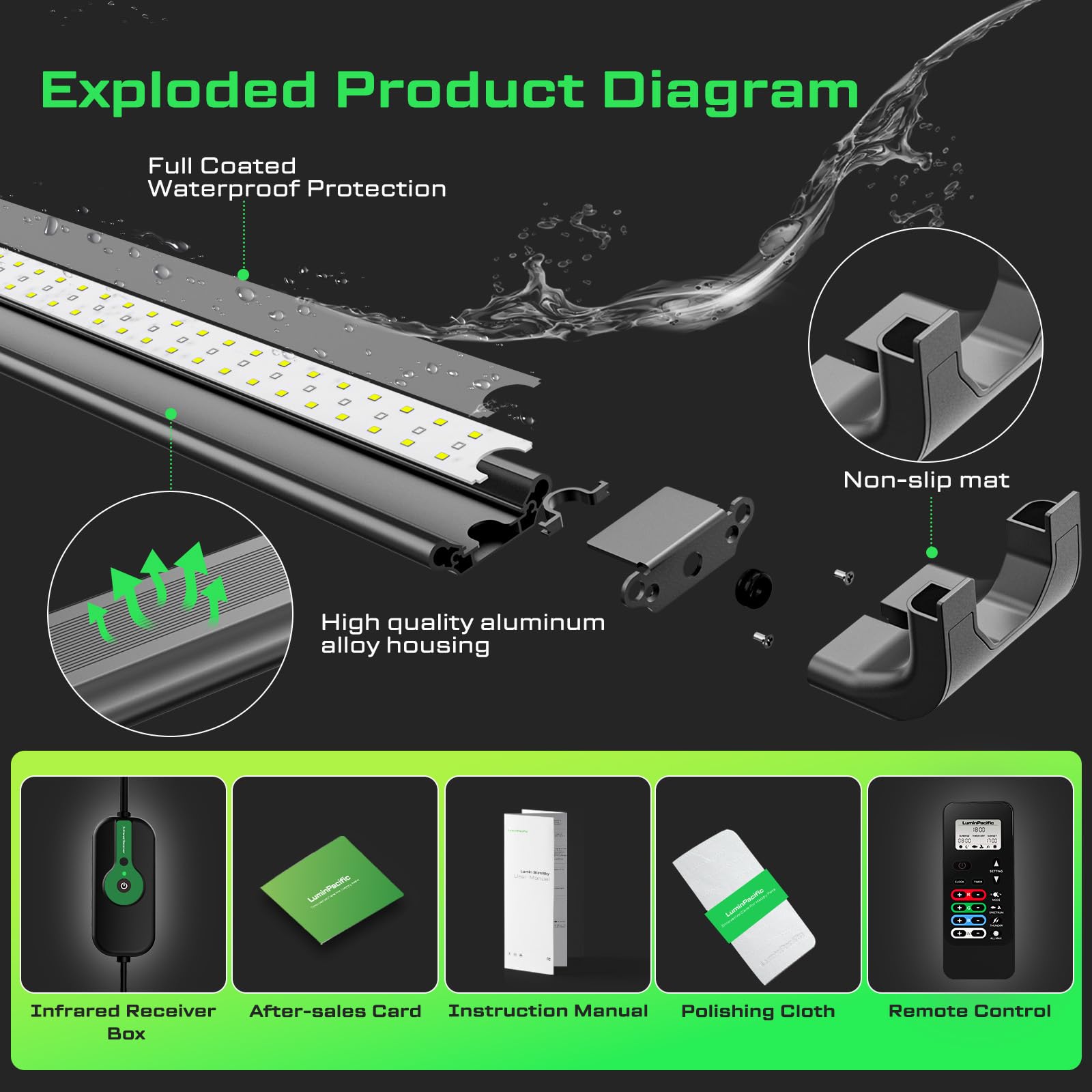 LuminPacific LED para acuario con tecnología de sellado total IP67 y durabilidad