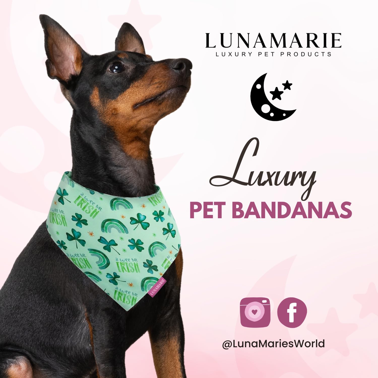 Bandana LunaMarie forma en V, ajuste cómodo para paseos.