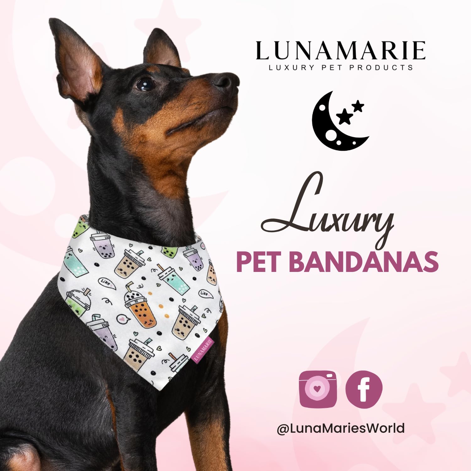 LunaMarie Bandana talla media, cuello cómodo para mascotas.