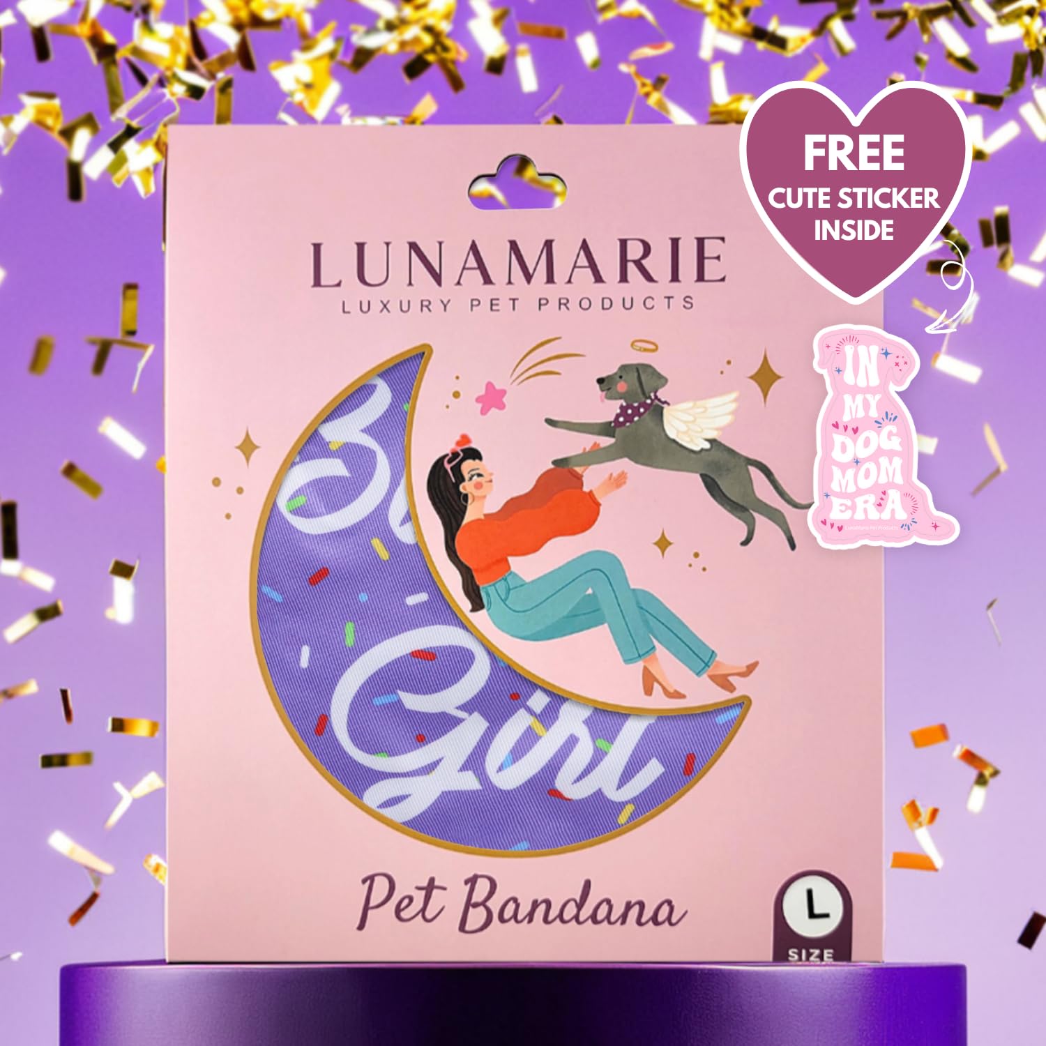 Bandana morada de LunaMarie talla mediana, ajuste cómodo para mascotas medianas.