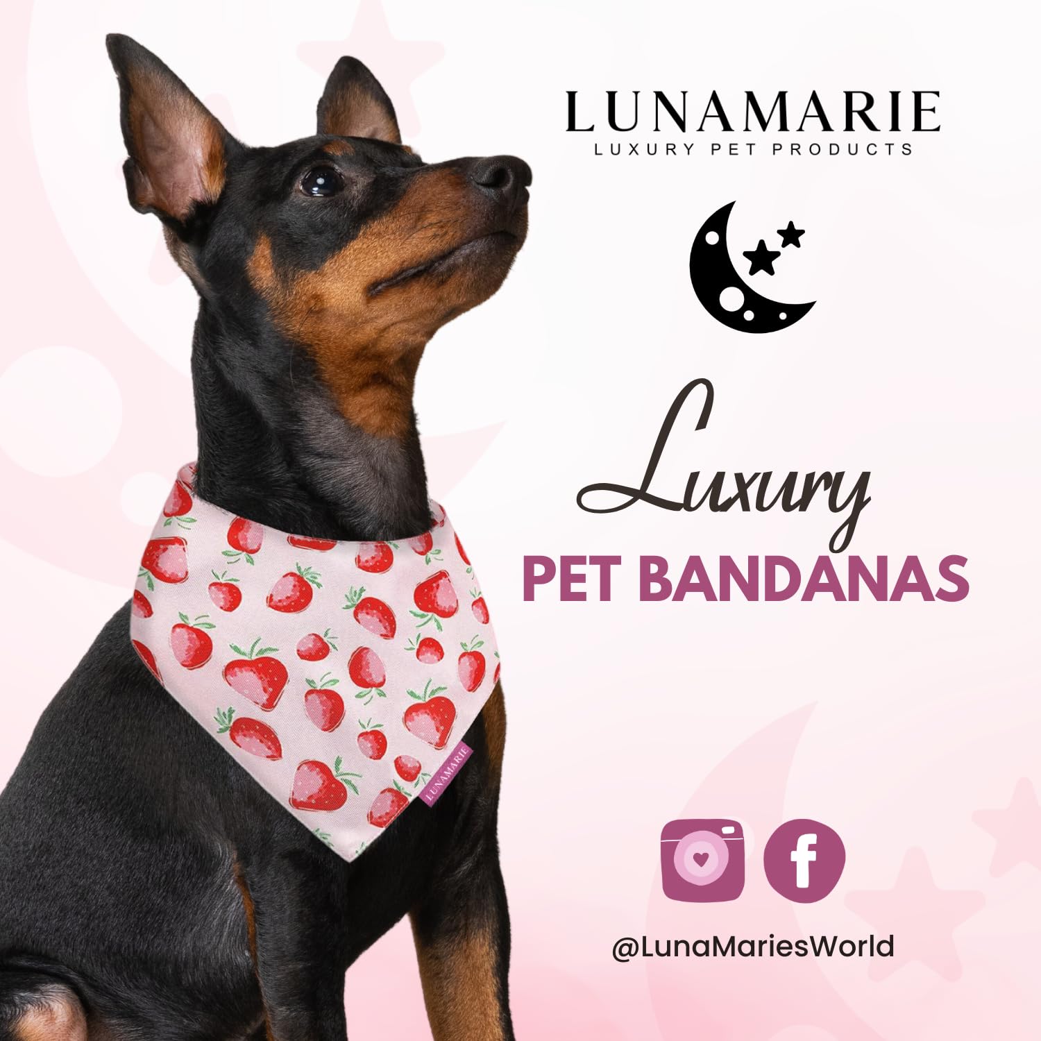Bandana LunaMarie para tallas S, M y L, ajuste seguro.