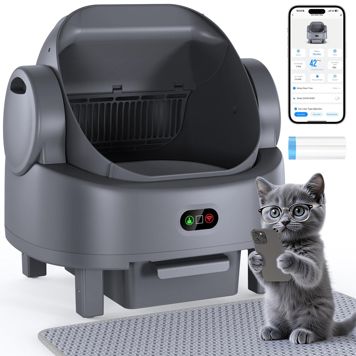 LUODIER arenero con diseño abierto para gatos, ofrece espacio y comodidad