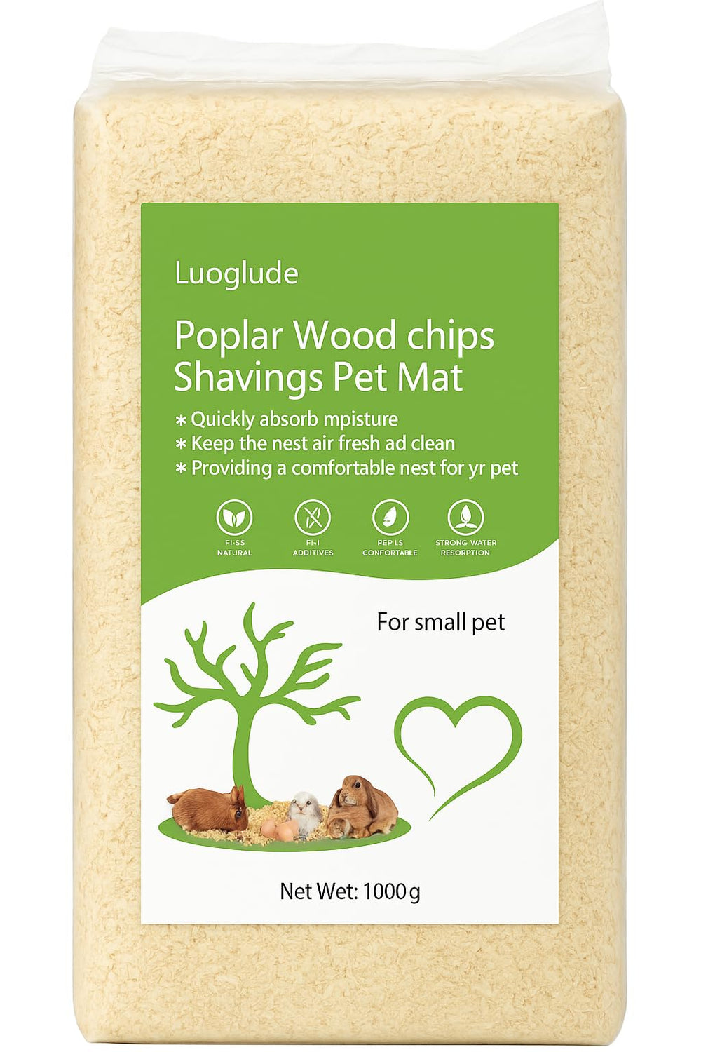 Luoglude virutas de álamo natural compactadas para rellenar la cama de las mascotas.