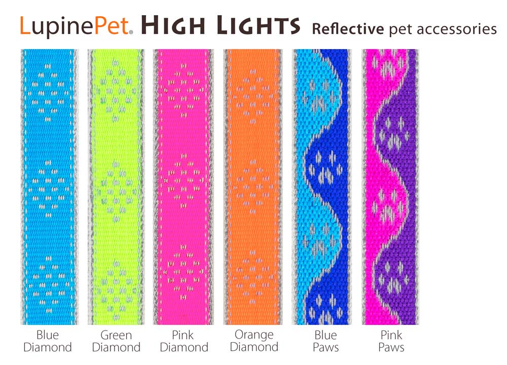 Collar Lupine reflectante para perro azul patas, ajuste 15-25 pulgadas, visibilidad en la oscuridad.