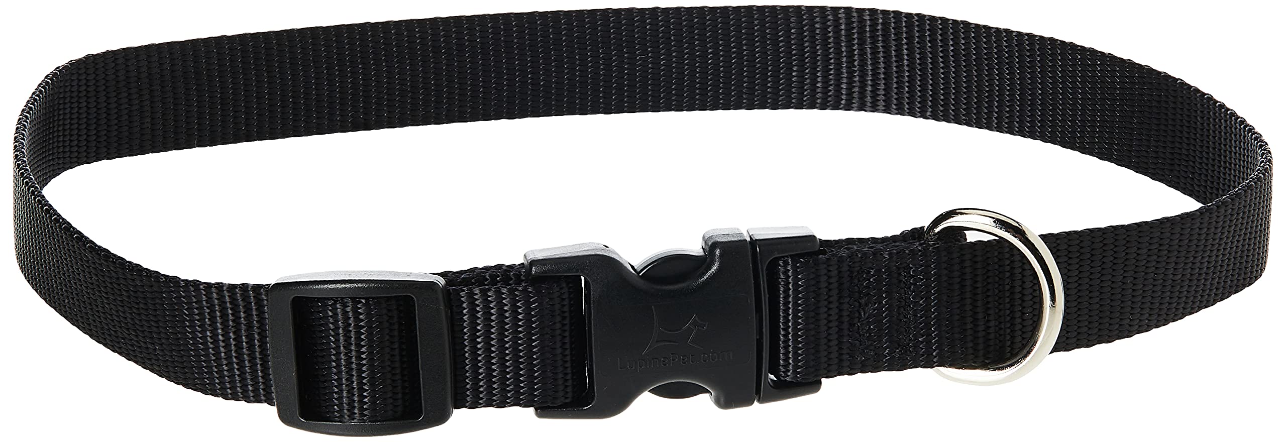 Collar LupinePet Basics ajustable 3-4 pulgadas, negro, para uso diario.