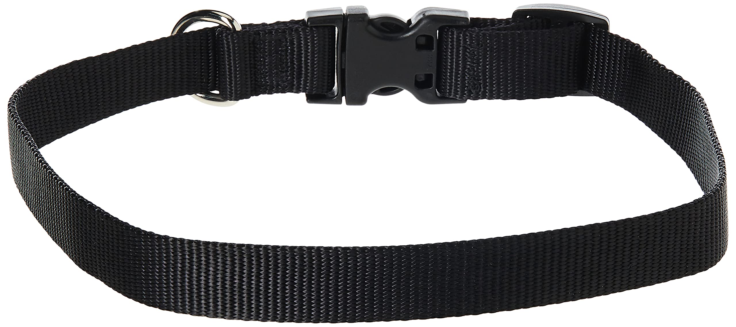 Detalle de cierre del collar LupinePet Basics negro, ideal para paseos diarios.
