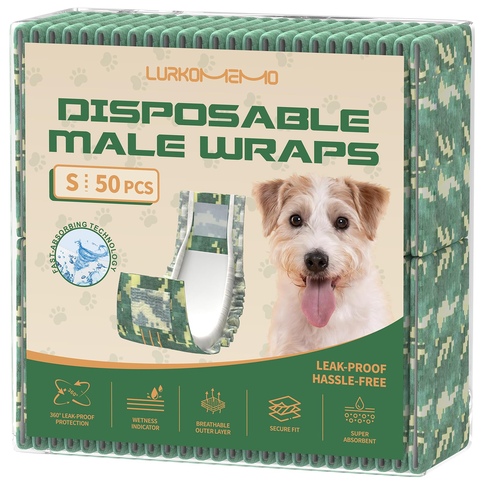 Pañales LURKOMEMO para perros machos, paquete de 50, comodidad diaria