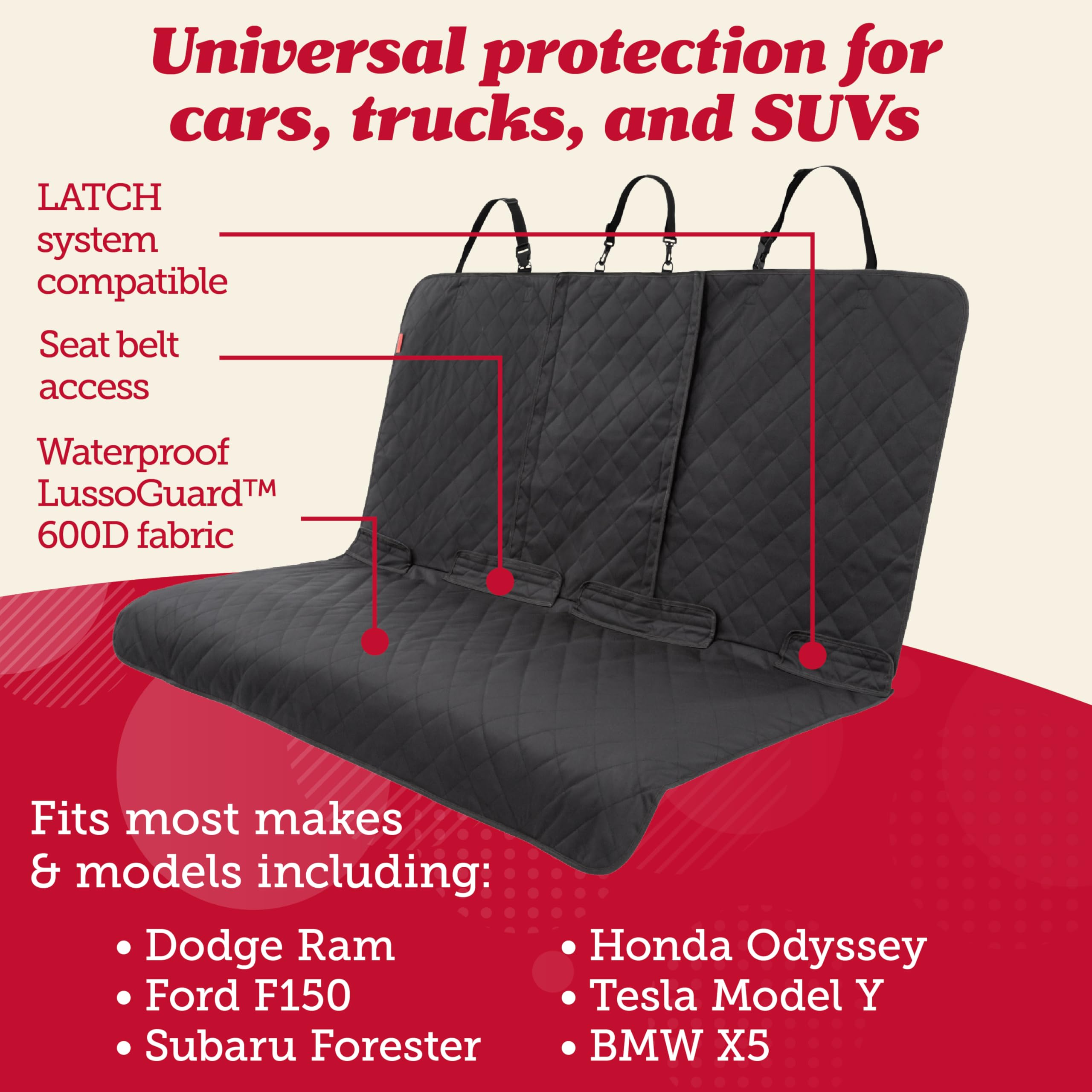 Lusso Gear: cubierta-asiento-trasero-antideslizante mantiene estable al perro durante el viaje.
