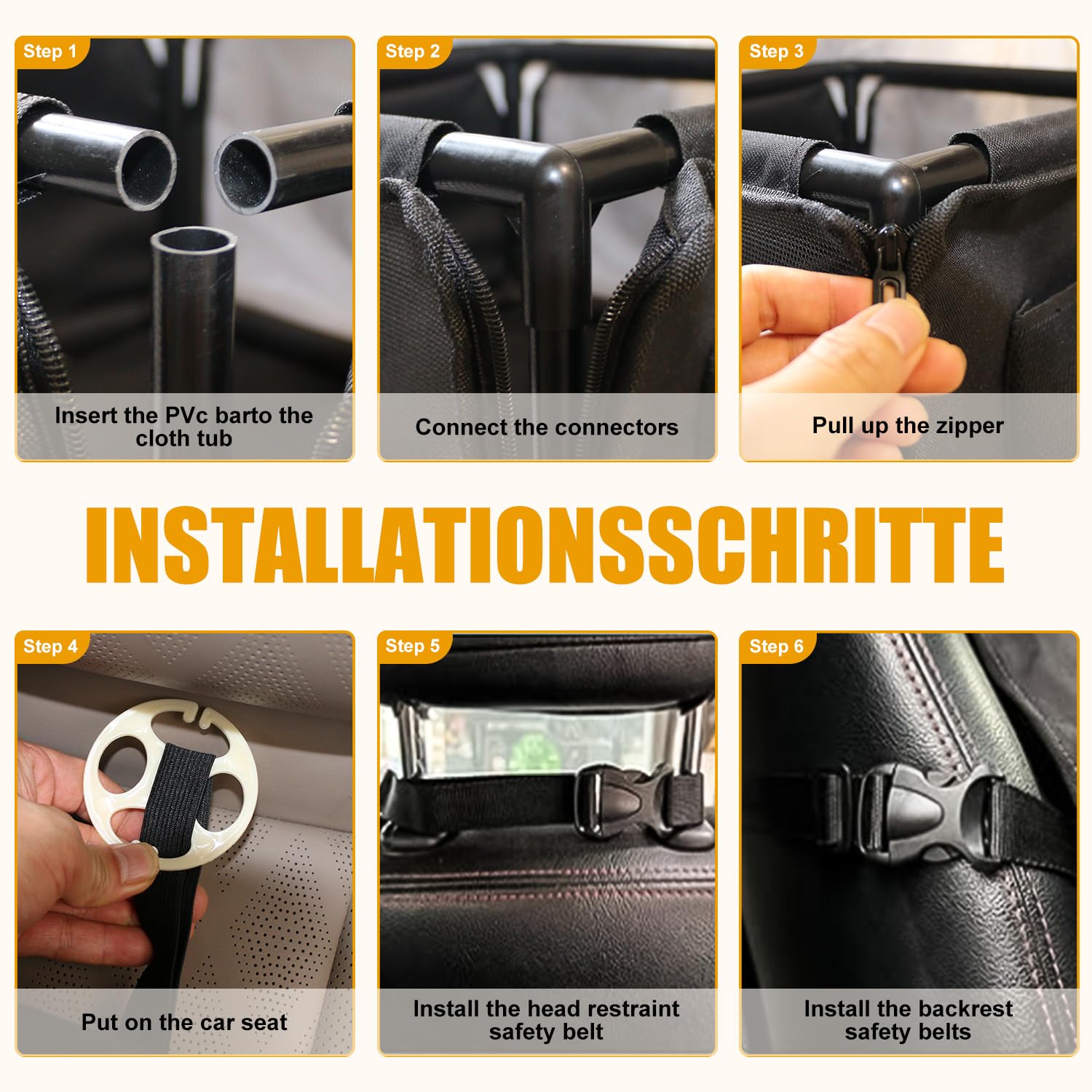 Cuatro correas de seguridad Luvaevora para fijar el asiento en el coche.