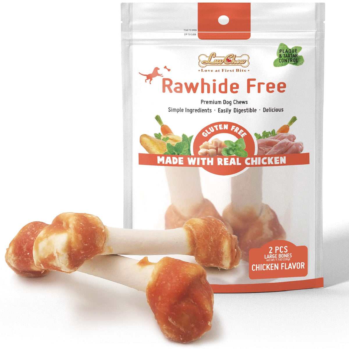 LuvChew Premium Huesos para Perro con Pollo Real, sabroso y fácil de digerir.