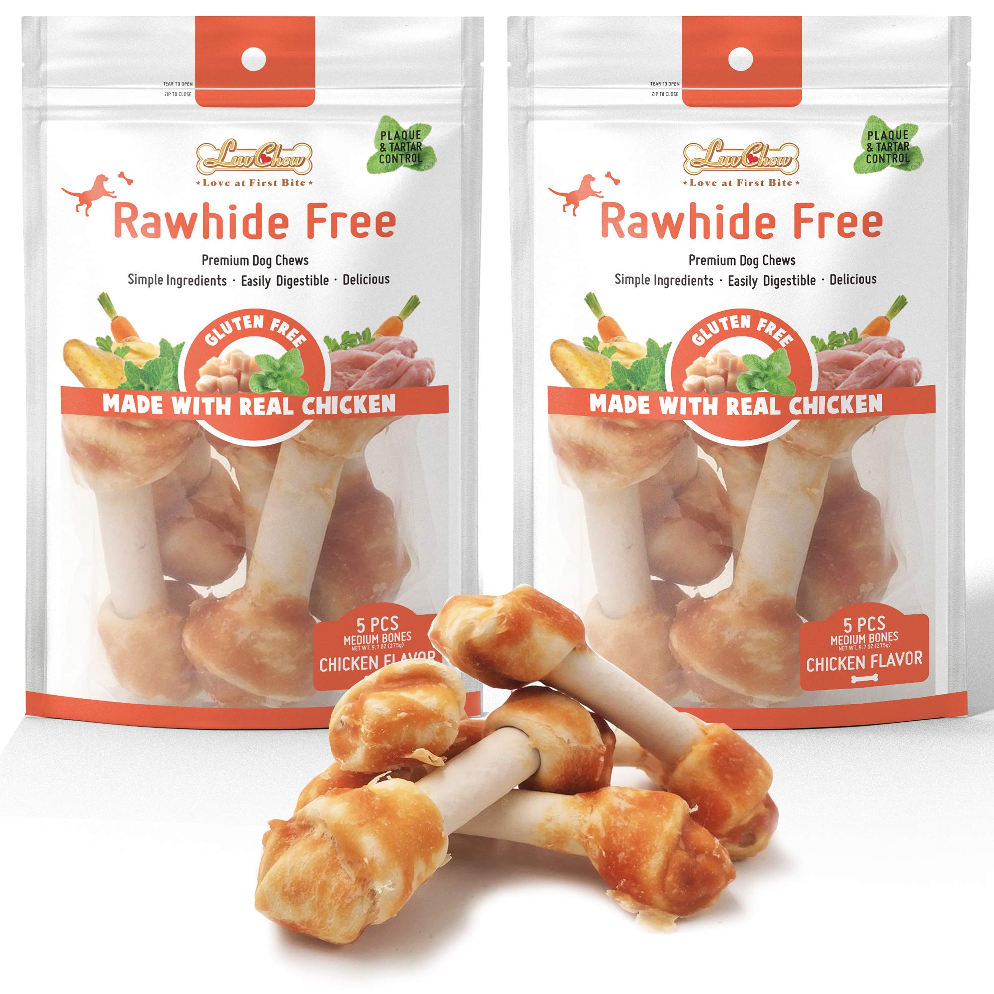 LuvChew Premium Huesos para perro con pollo real, ideal para masticar saludable