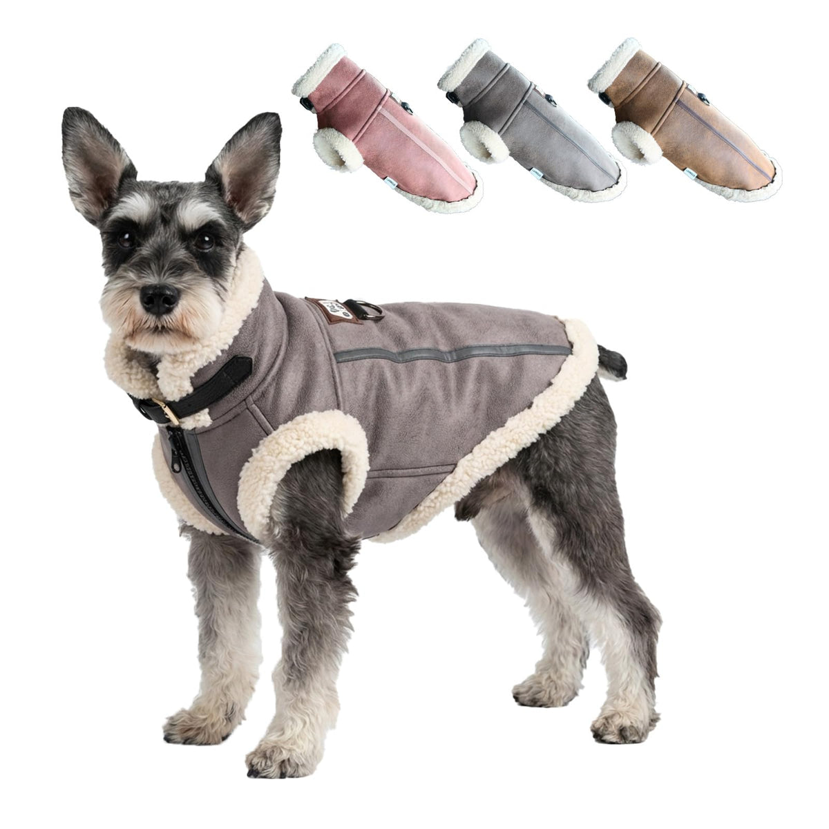 LUVMOJO chaqueta para perro aviador piel falsa gris: estilo retro y abrigo ligero.