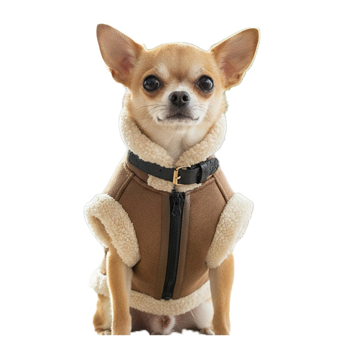 LUVMOJO chaqueta perro aviador retro; vista frontal para estilo y abrigo cómodo.