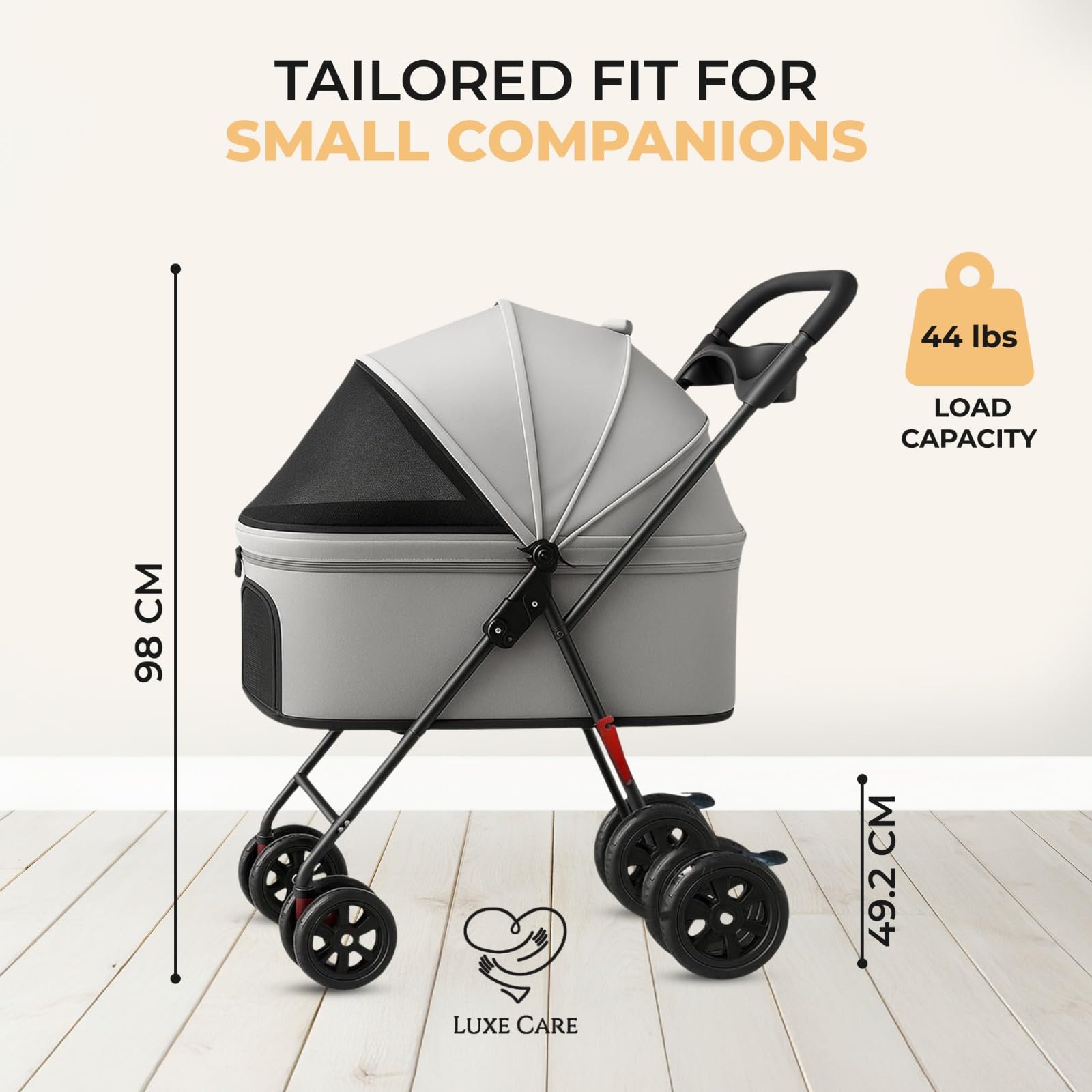 Cochecito LUXE CARES con capota malla para sombra y aire constante