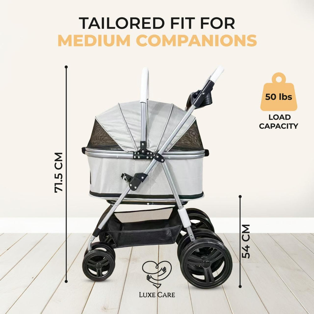 LUXE CARES, vista frontal con malla: ventilación constante para la mascota.