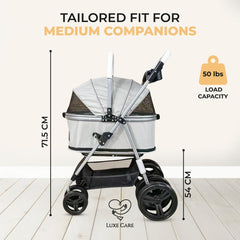 LUXE CARES, vista frontal con malla: ventilación constante para la mascota.