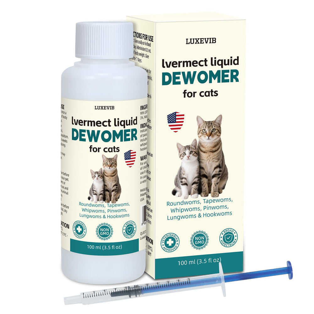 LuxeVib lvermect para gatos, botella de 100 ml para uso diario.