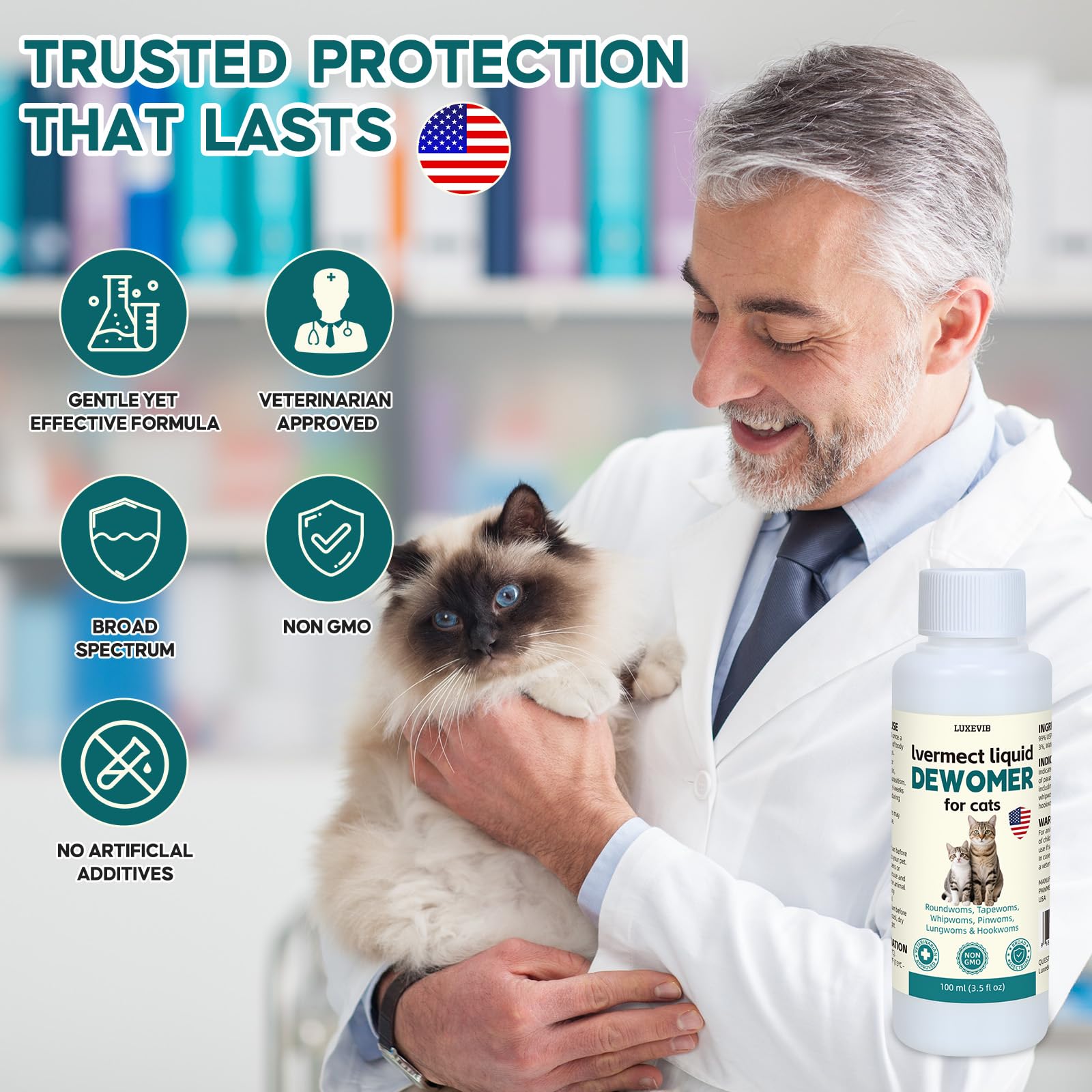LuxeVib lvermect para gatos, mezcla fácil en agua para la dieta.