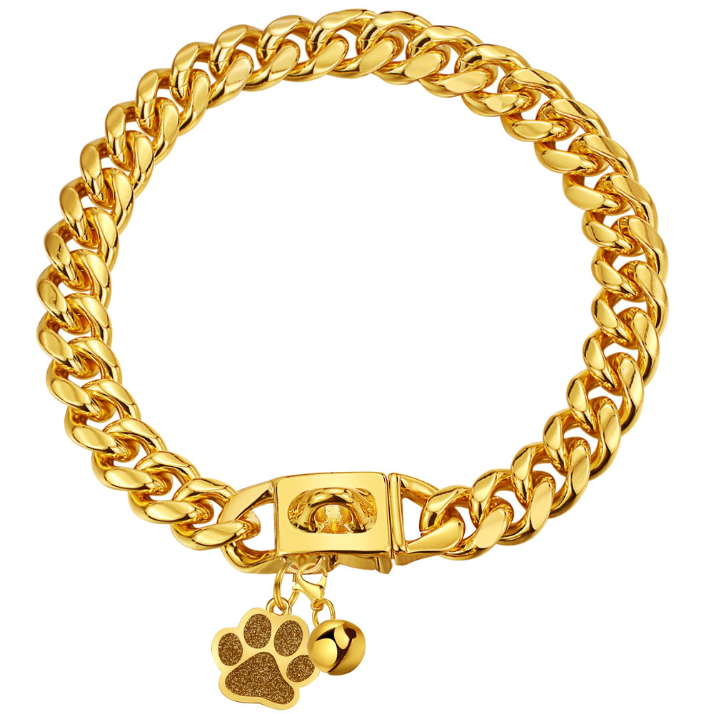 LuxLife collar cadena cubana 12mm en oro 18K con cierre rápido, estilo duradero para paseos.
