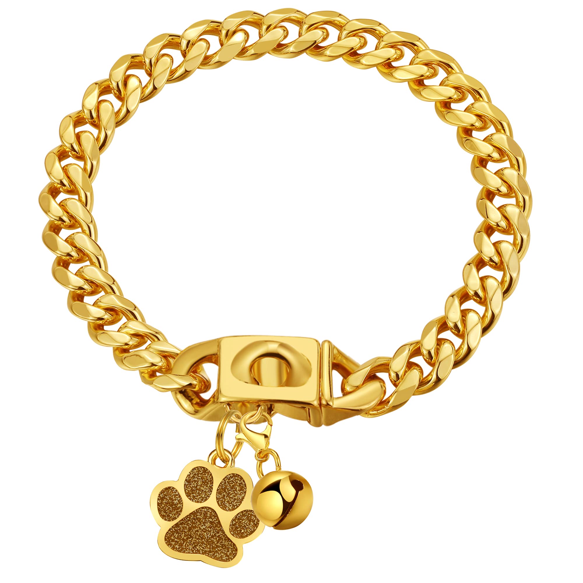 LuxLife collar dorado para perros, cadena cubana de 10mm brilla en paseos diarios.