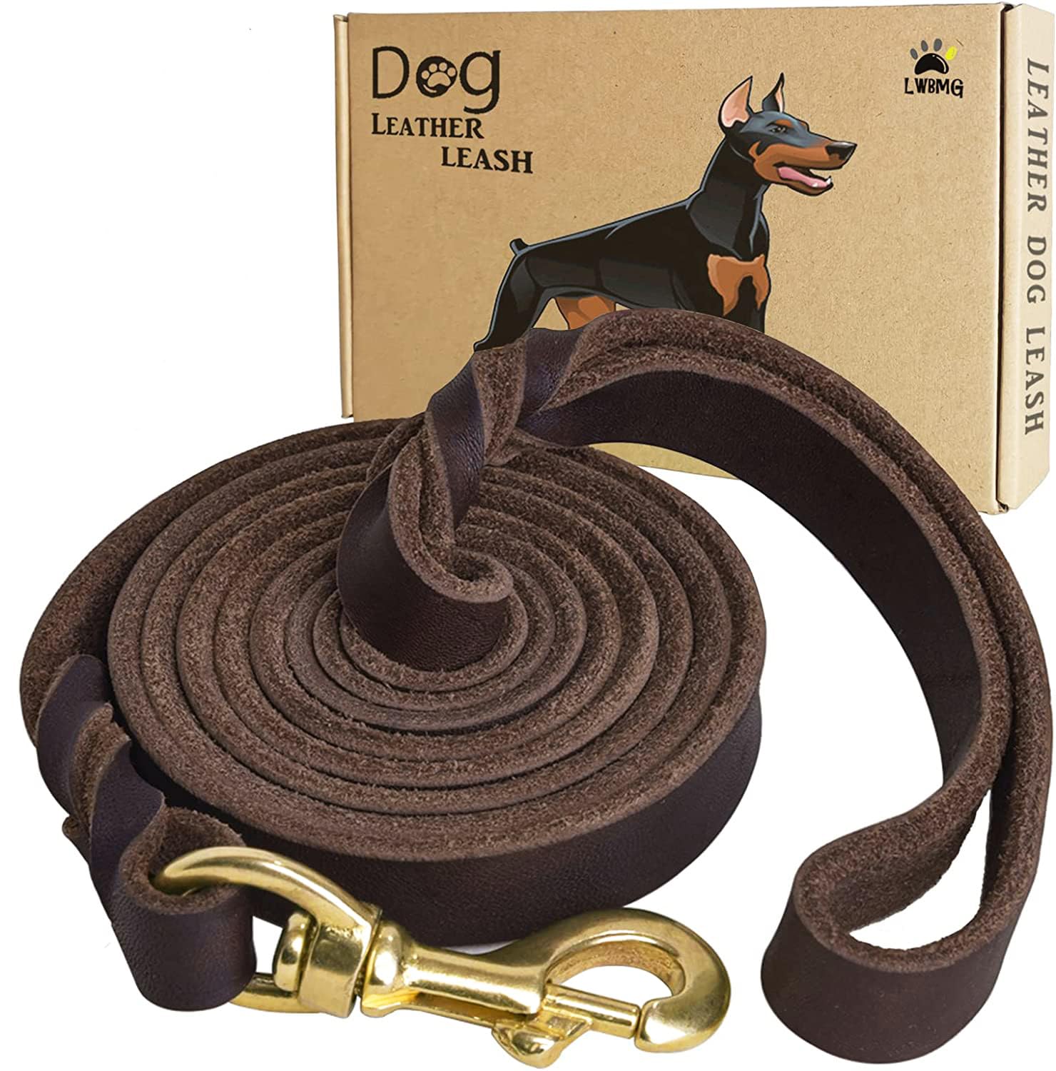 LWBMG Correa de cuero para perros, 8 pies, ideal para paseos con control suave.