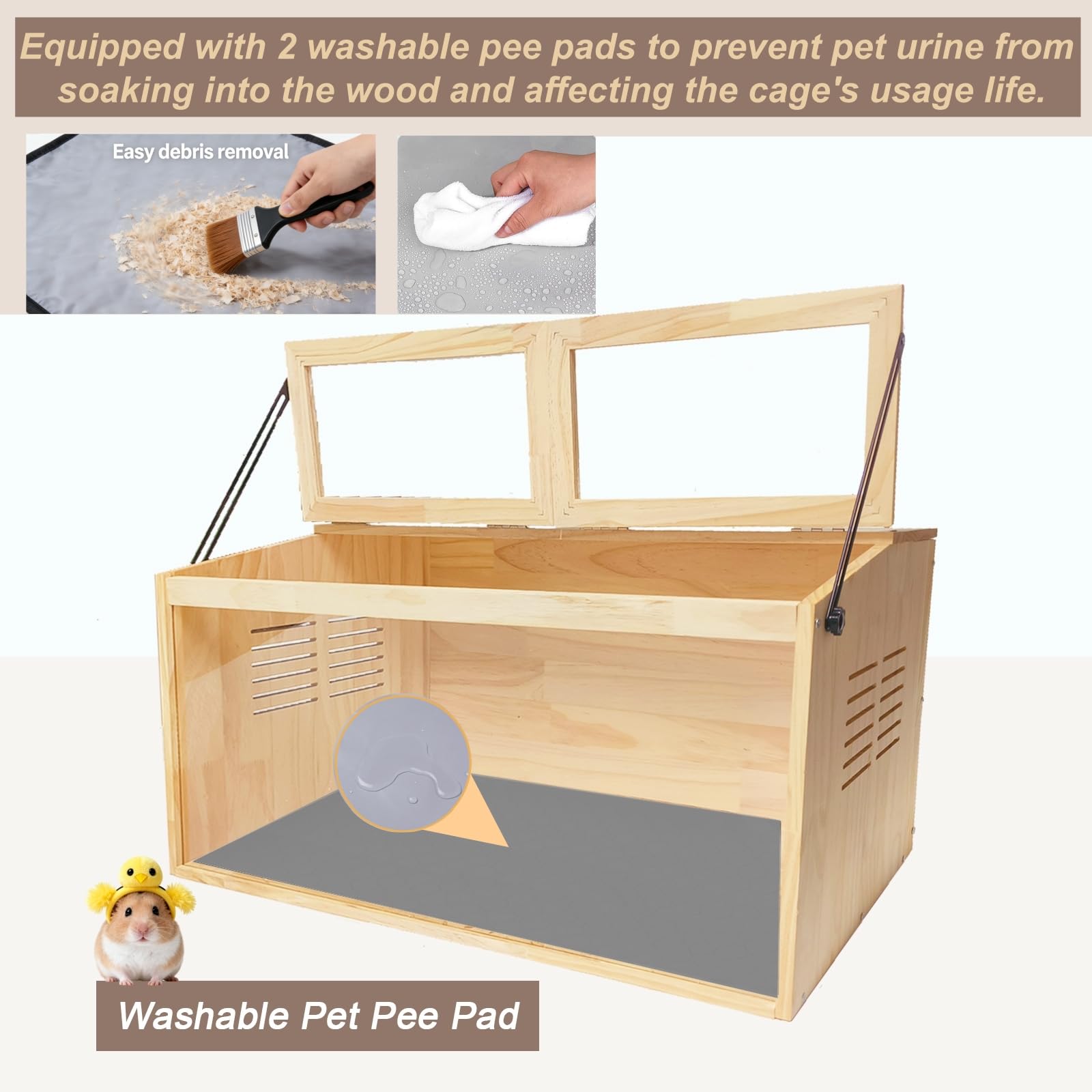 LWYMX jaula de madera para hámster, acceso doble para cuidar a tu mascota.
