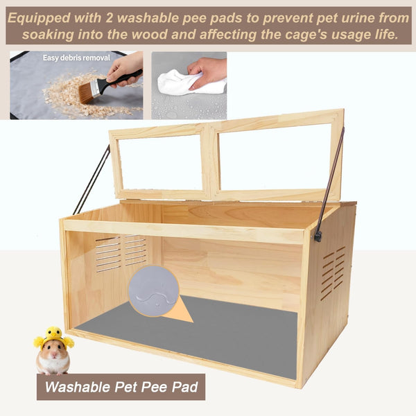 LWYMX jaula de madera para hámster, acceso doble para cuidar a tu mascota.