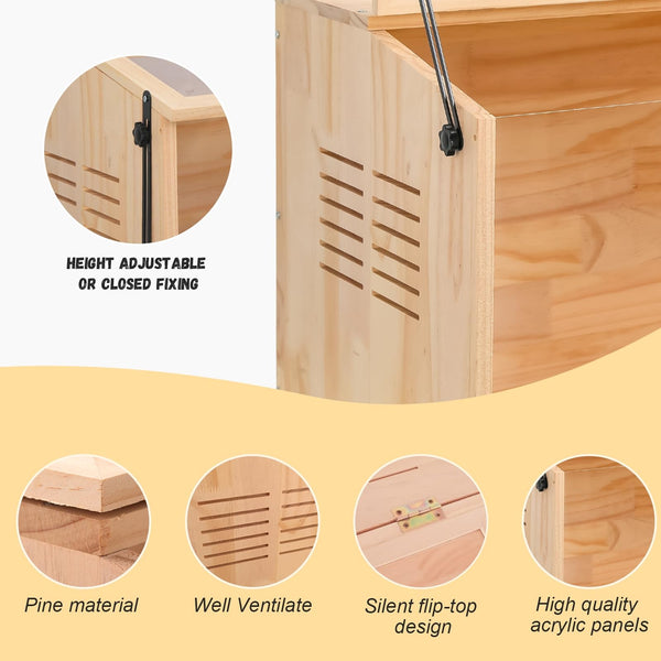LWYMX jaula de madera para hámster, espacio amplio para túneles y ruedas.