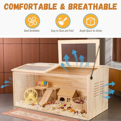 LWYMX jaula de madera para hámster, puerta inclinada facilita alimentación y limpieza.