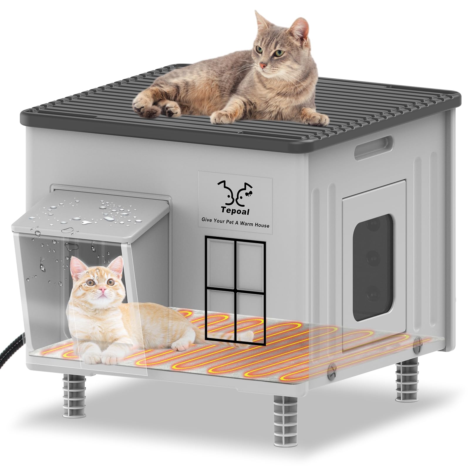 Lxheir Tepoal: casa-gato-calor-exterior, refugio cálido para felinos al aire libre.