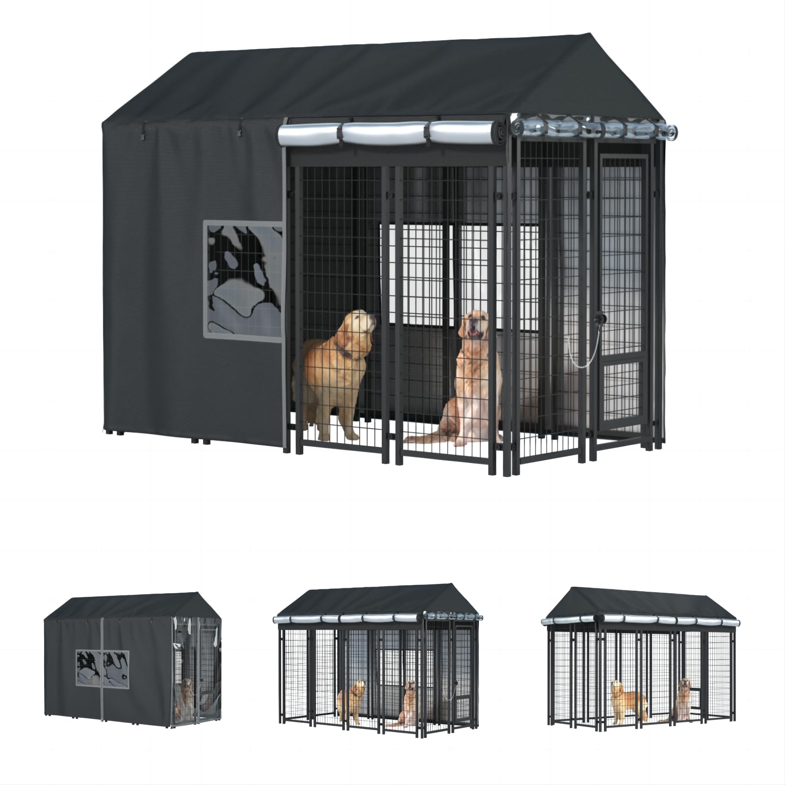 Cobertor LYBOSH para jaula exterior frente con protección contra viento y lluvia.
