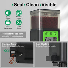 Lychee alimentador automático, dos anillos de alimentación para porciones ajustadas y menos desperdicio.