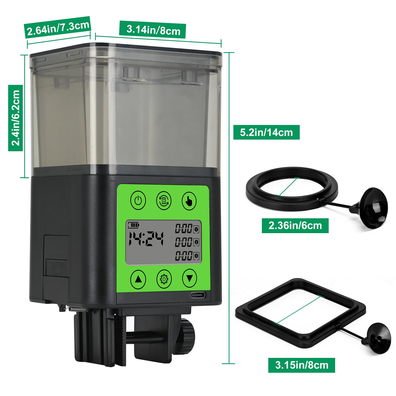 Lychee alimentador automático, temporizador electrónico para programar raciones con precisión.