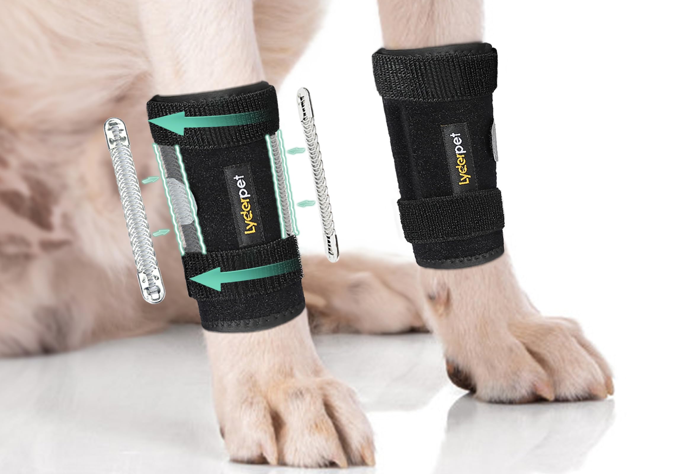 La férula Lyderpet para pata delantera ofrece soporte estable para la movilidad del perro.