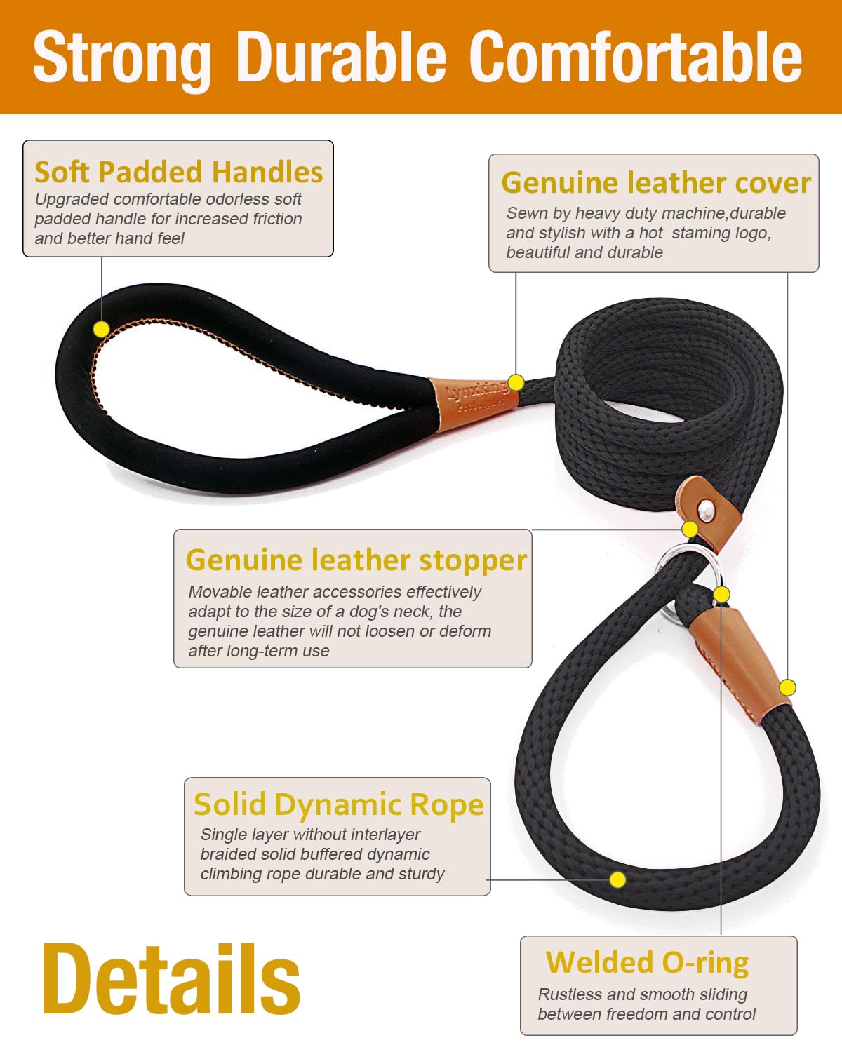 Lynxking correa slip 6 ft, ideal para entrenamiento con control.