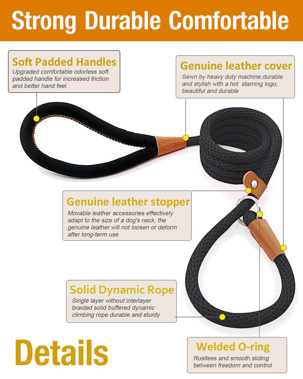 Lynxking correa slip 6 ft, ideal para entrenamiento con control.
