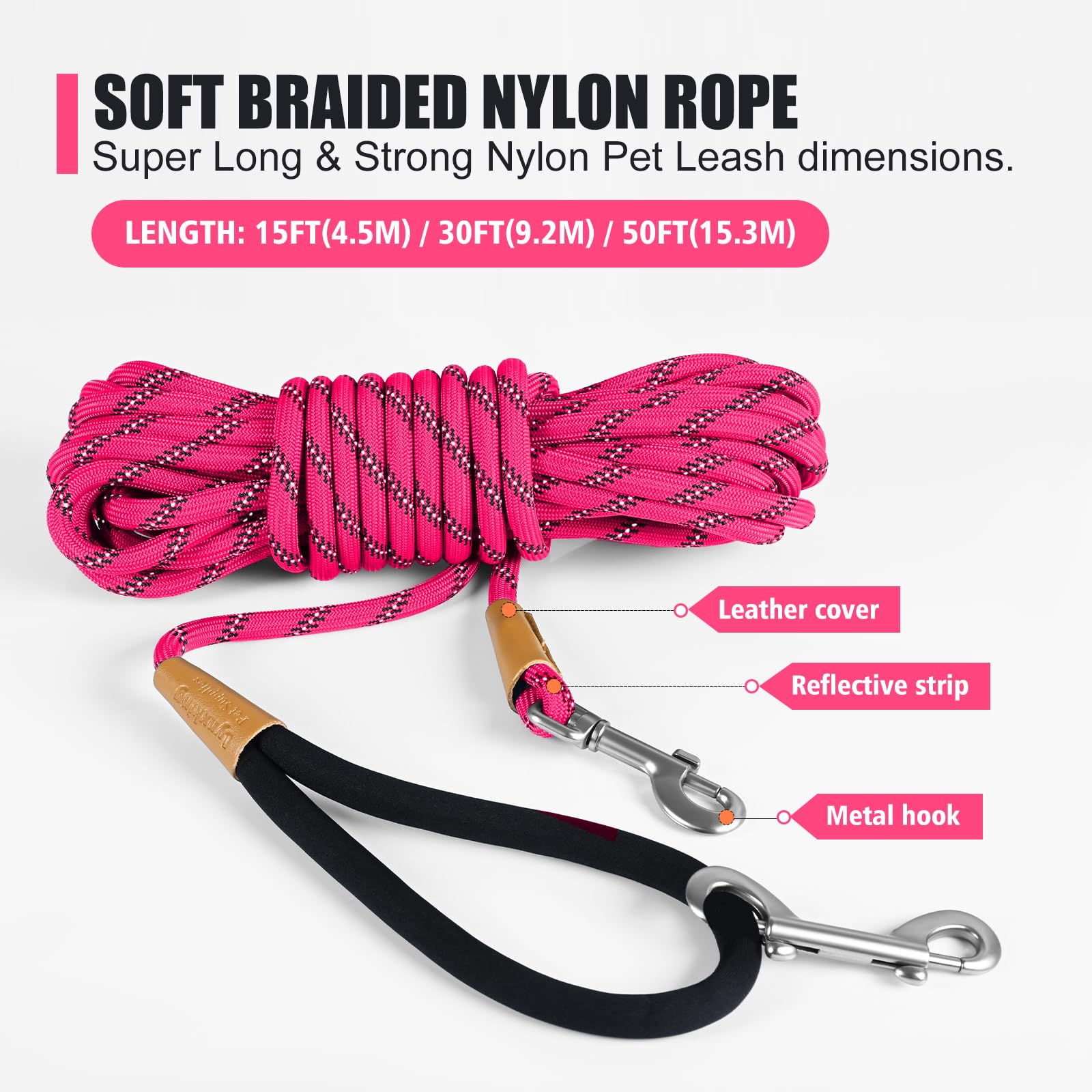 Lynxking cuerda de entrenamiento para perros 30 pies con mosquetón giratorio, versátil.