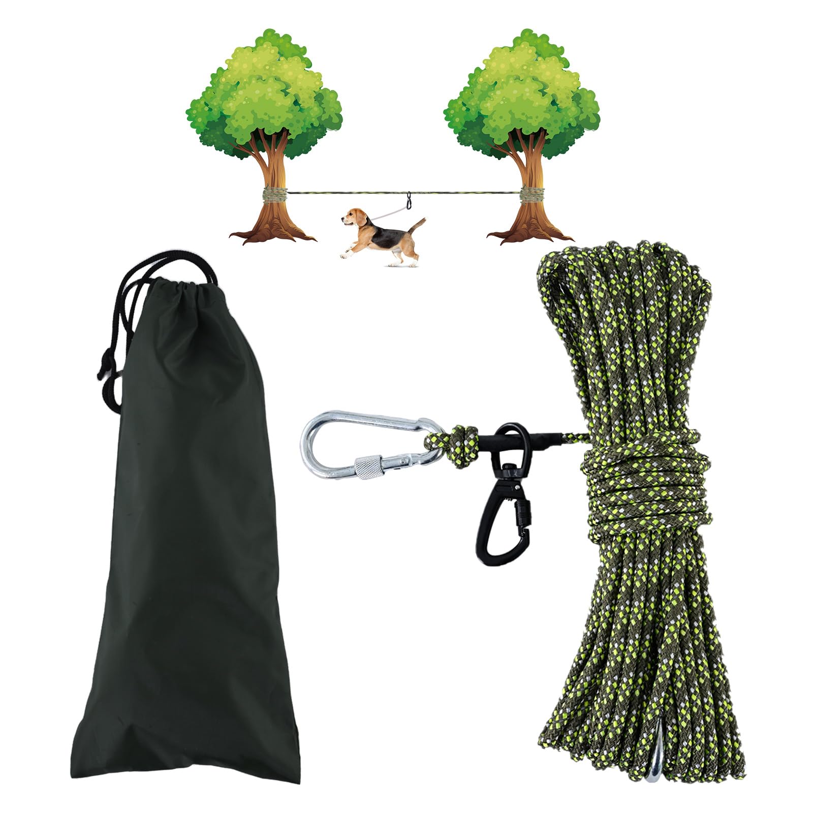 LZ.MZXU cable para perros 50 ft verde, ideal para paseos amplios.
