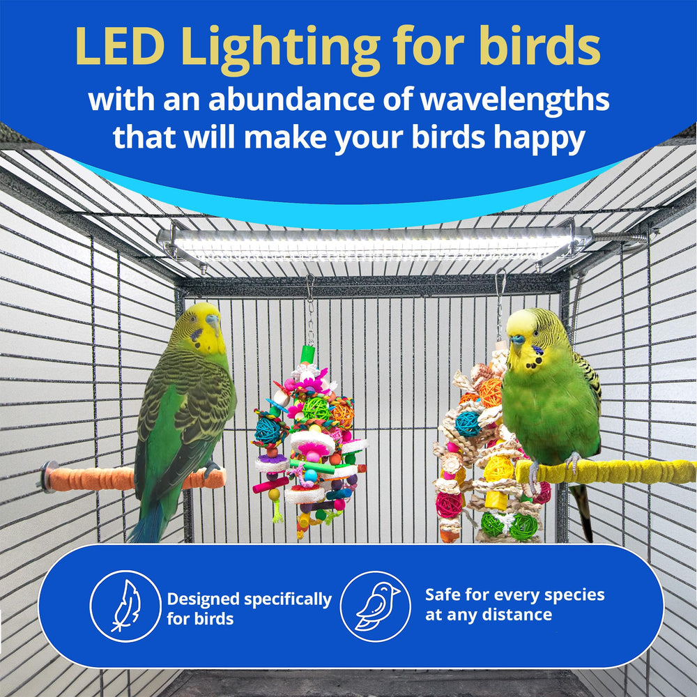 Luz HappyBird con guardia de mordidas para aves de pico.