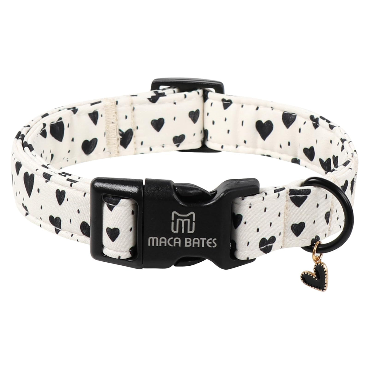 Collar M MACA BATES San Valentín blanco con corazón negro para perros pequeños.