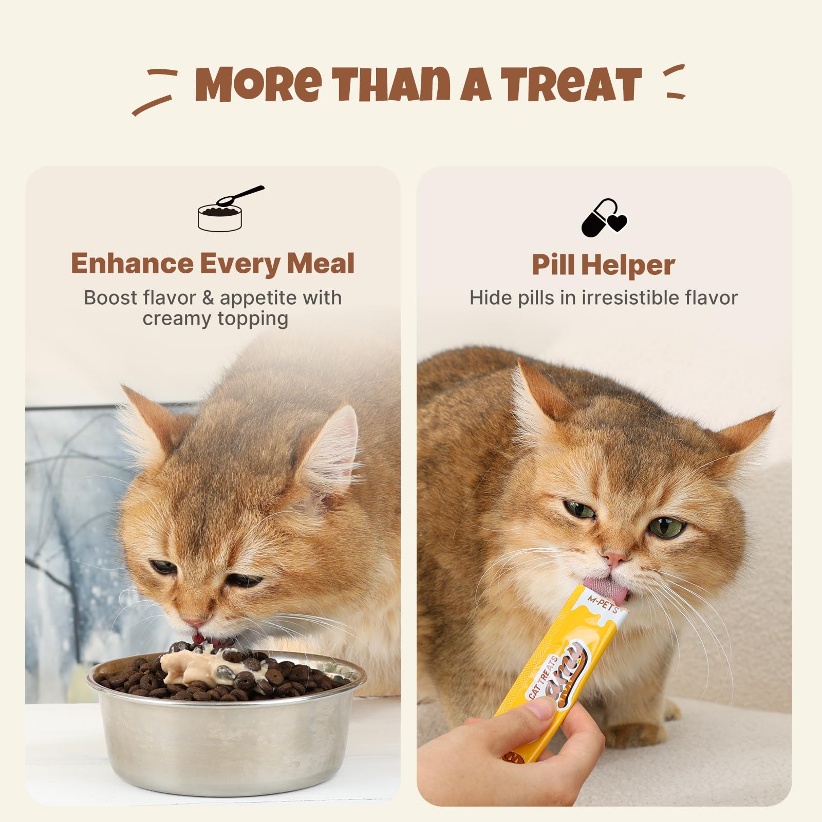 Pelaje brilliante con Omega-3 gracias a M-PETS Creamy Lickable Treats.