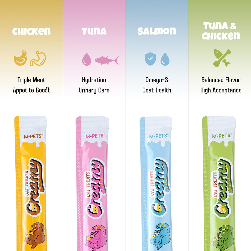 Textura cremosa de golosinas M-PETS Creamy Lickable Treats en close-up.