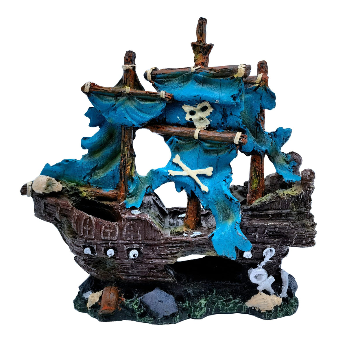 M2cbridge barco pirata azul, refugio decorativo para peces en la pecera.