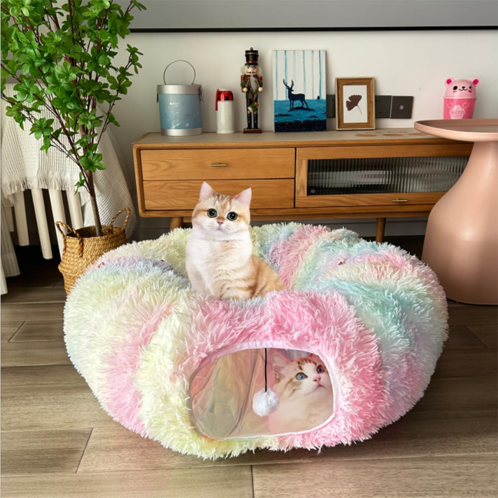 Mabaytir tunel cama para gatos plegable en arcoíris, espacio cómodo para jugar